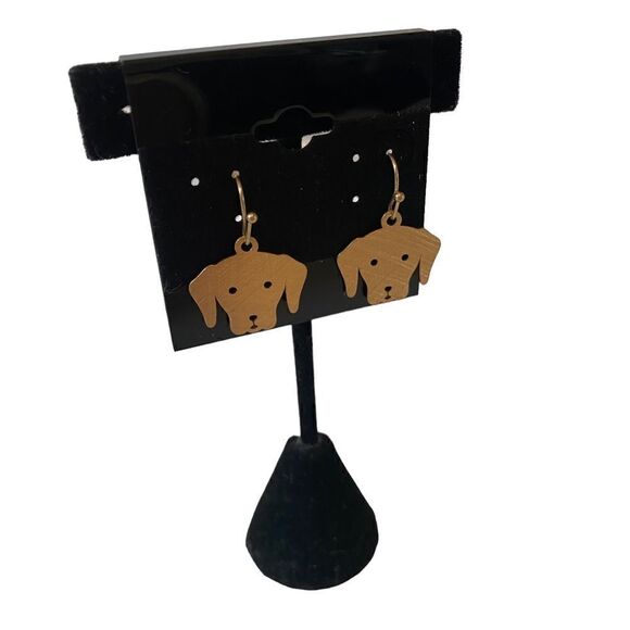 Adorable Matte Gold Toned Dog Drop Earrings. - Picture 3 of 5